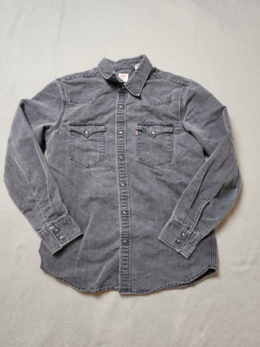 Levi's Classic Western Standard Fit Denim Snap Shirt Faded Black Grey Men's M